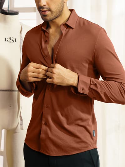 Constant All-Degree Pique Shirts Full Sleeves Brick Red