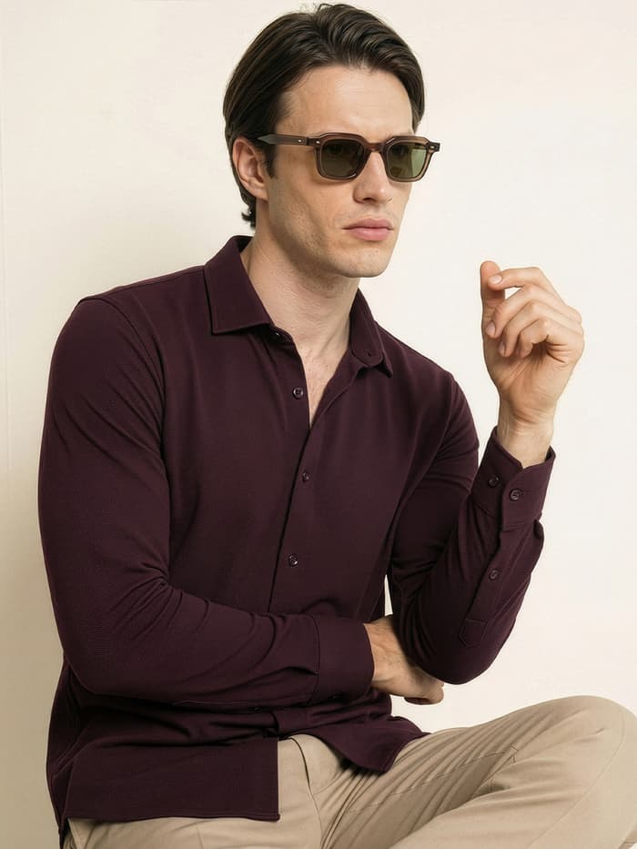 Constant All-Degree Pique Shirts Full Sleeves Loyal Maroon