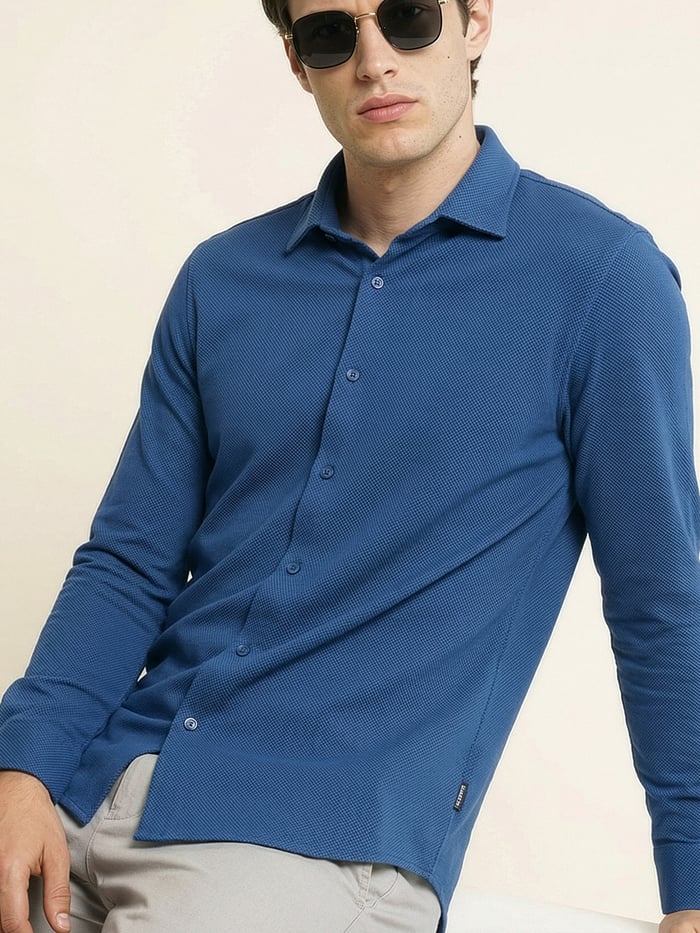 Constant All-Degree Pique Shirts Full Sleeves Teal Blue