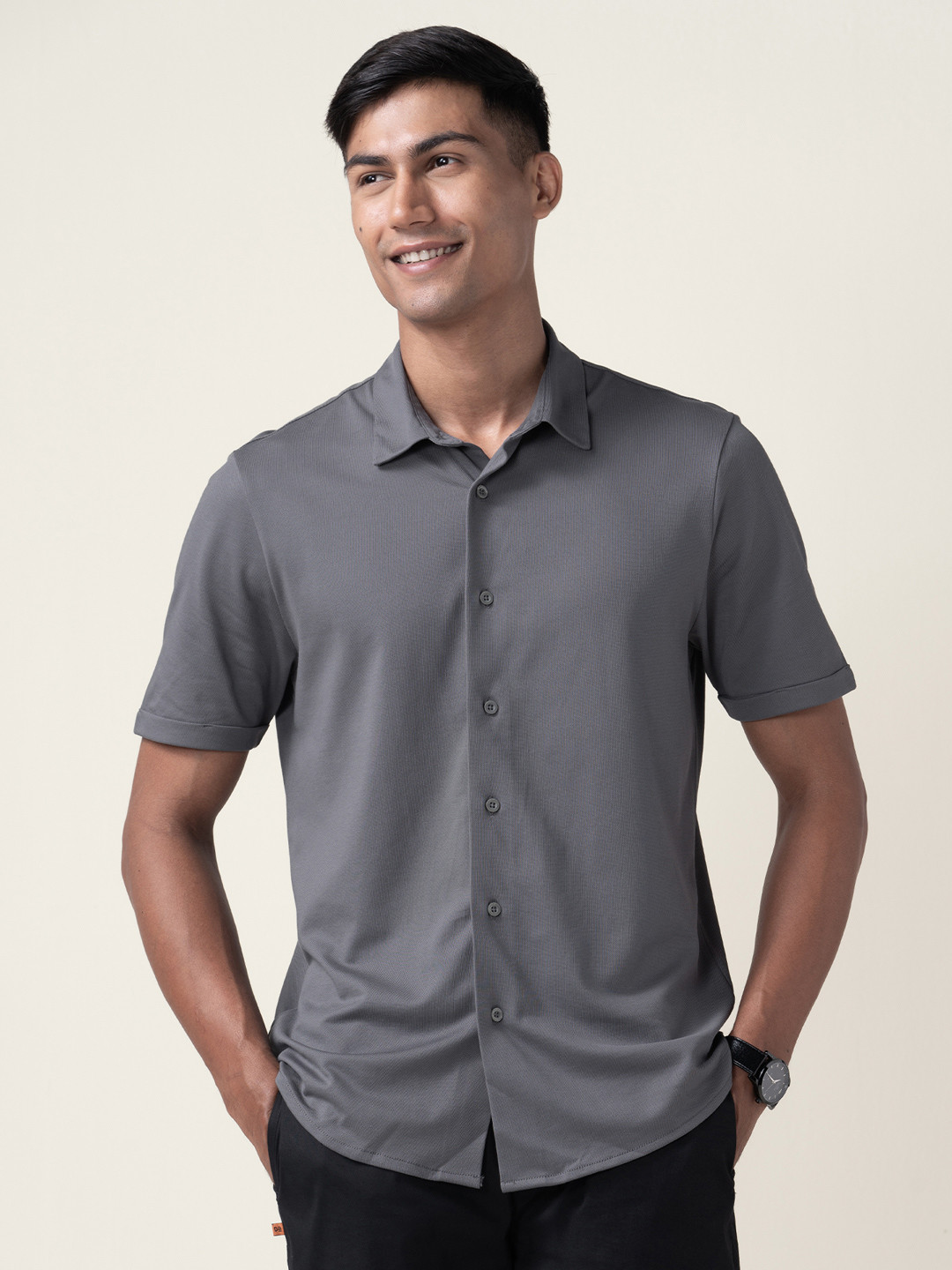 Constant All-Degree Pique Shirts Half Sleeves Clear Grey