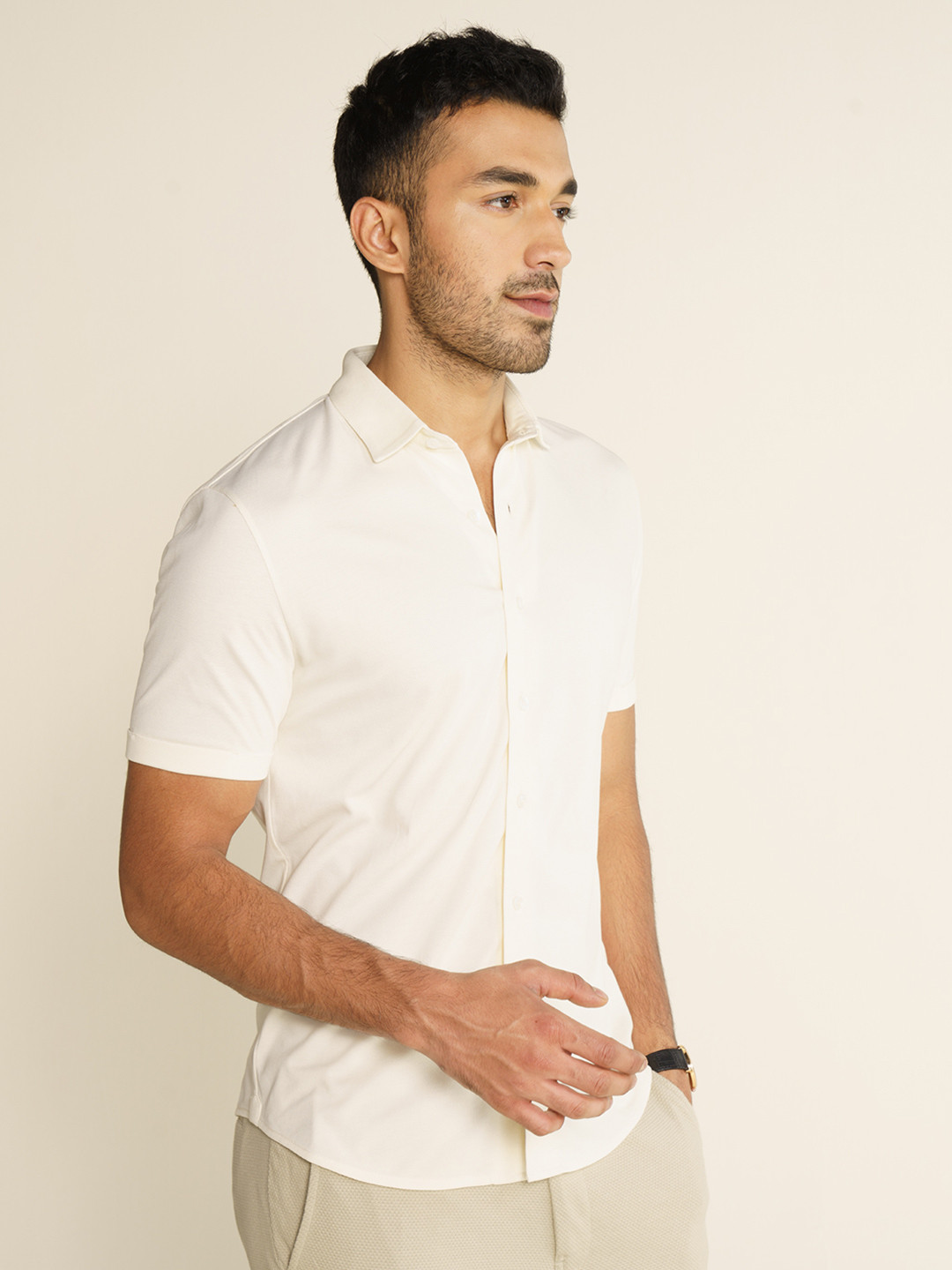 Constant All-Degree Pique Shirts Half Sleeves Ivory White