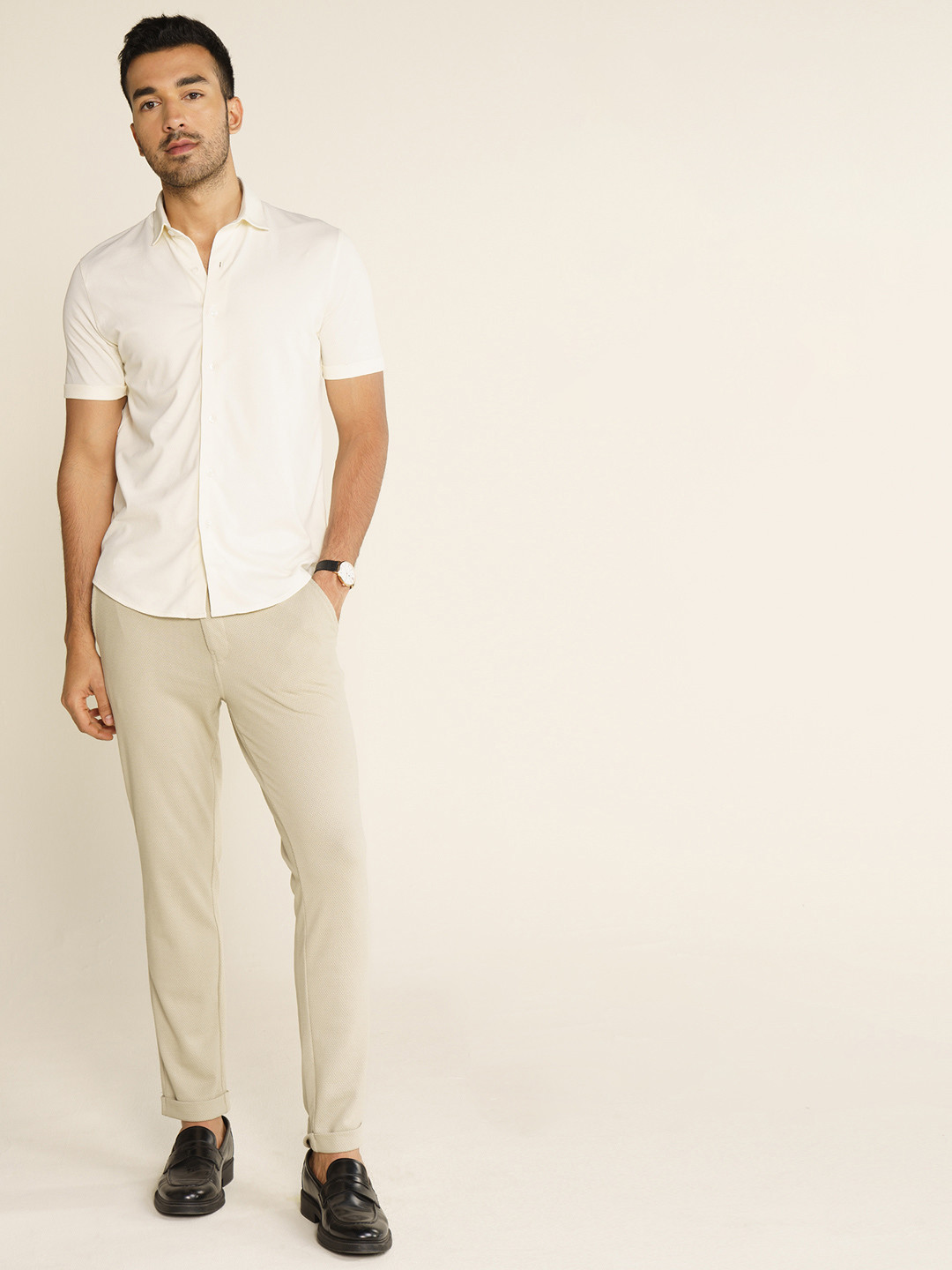 Constant All-Degree Pique Shirts Half Sleeves Ivory White