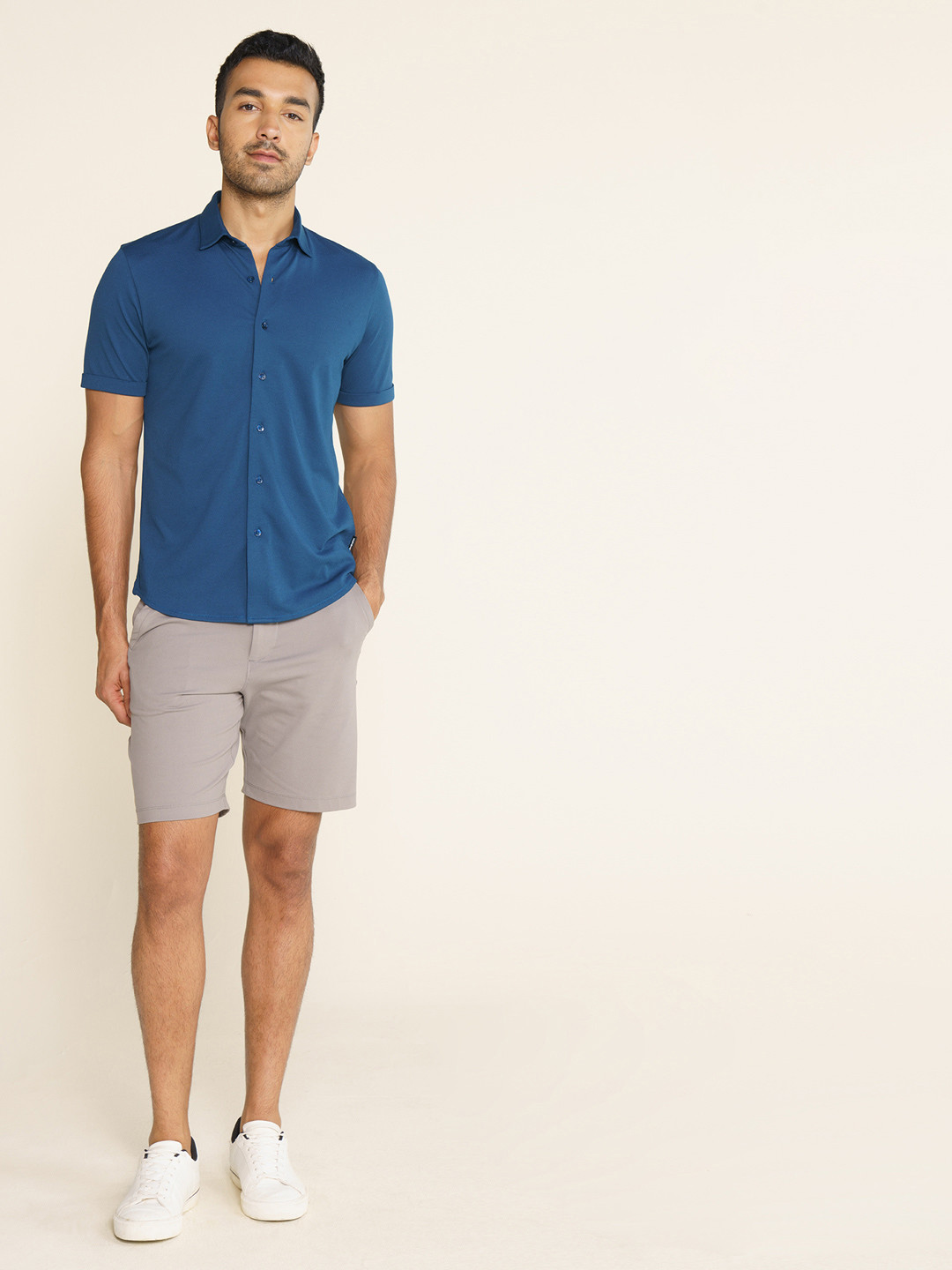 Mens Half Sleeve Shirt | Pique Shirt Teal Blue - DaMENSCH