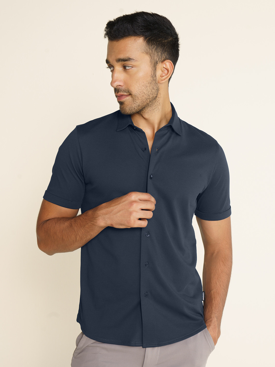 Men All-Degree Pique Shirt Half Sleeve True Navy | DaMENSCH
