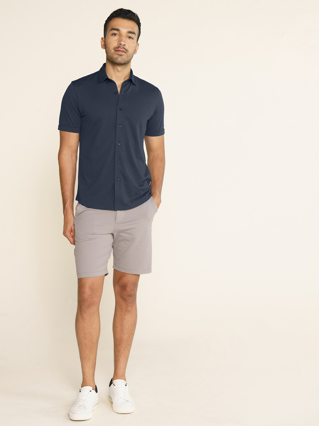 Men All-Degree Pique Shirt Half Sleeve True Navy | DaMENSCH