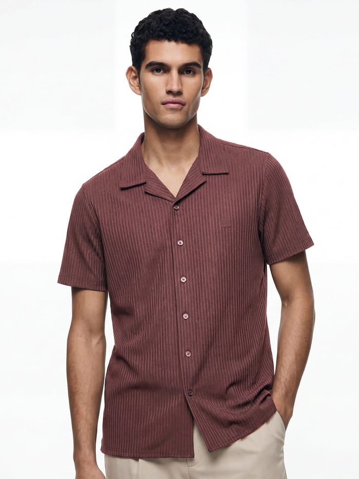 Striped Cuban Collar Shirt Canyon Brown