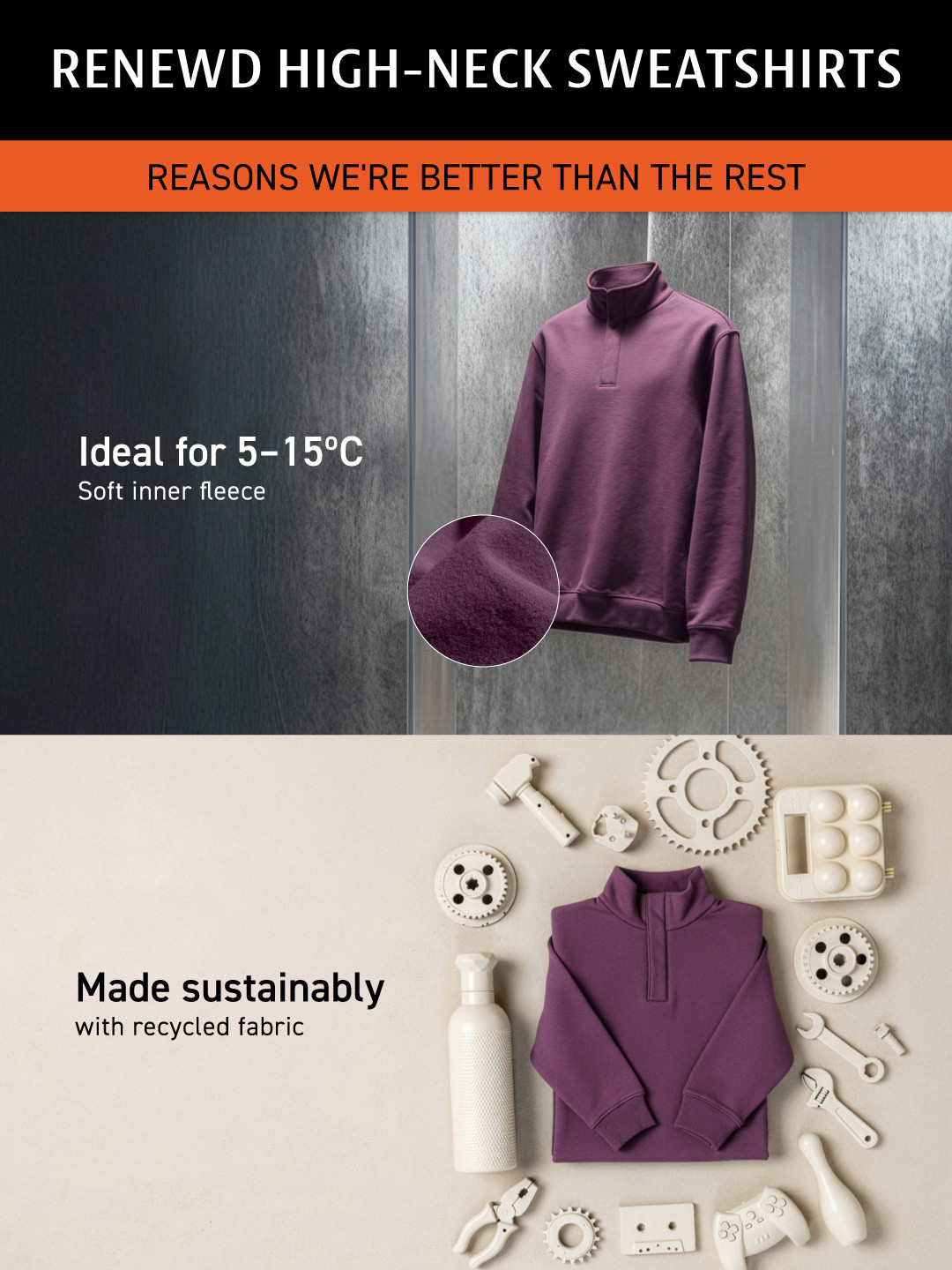 ReNEWd High-Neck Sweatshirts Stone Brown