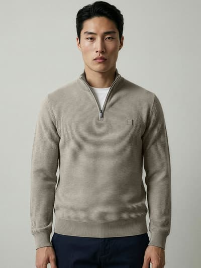 Next Half Zip Sweatshirt Cookie Beige