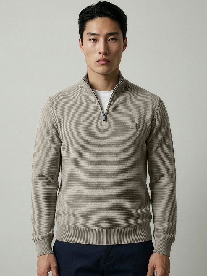 ReNEWd Ottoman Half-Zip Sweatshirts Cookie Beige