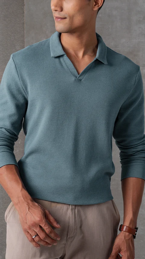 Statement Waffle Full-Sleeve Polo Sage Green