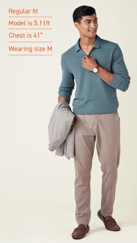 Statement Waffle Full-Sleeve Polo Sage Green