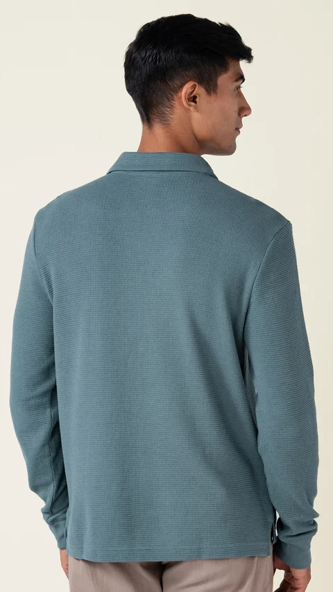 Statement Waffle Full-Sleeve Polo Sage Green