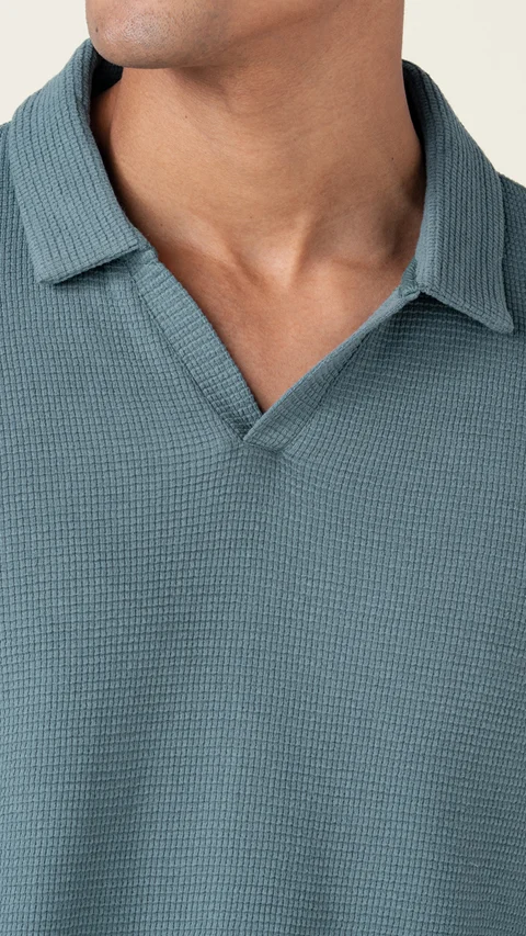 Statement Waffle Full-Sleeve Polo Sage Green