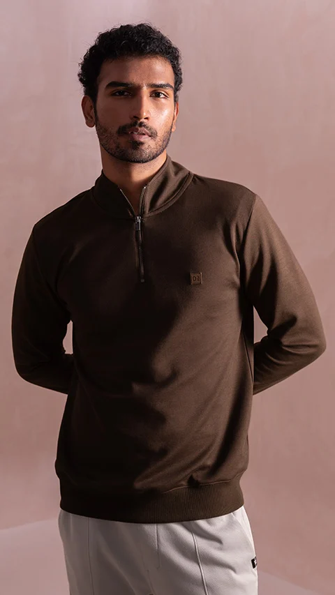 Statement Elemental Half Zip Sweatshirt Coffee Brown