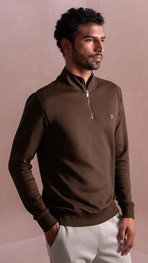 Statement Elemental Half Zip Sweatshirt Coffee Brown