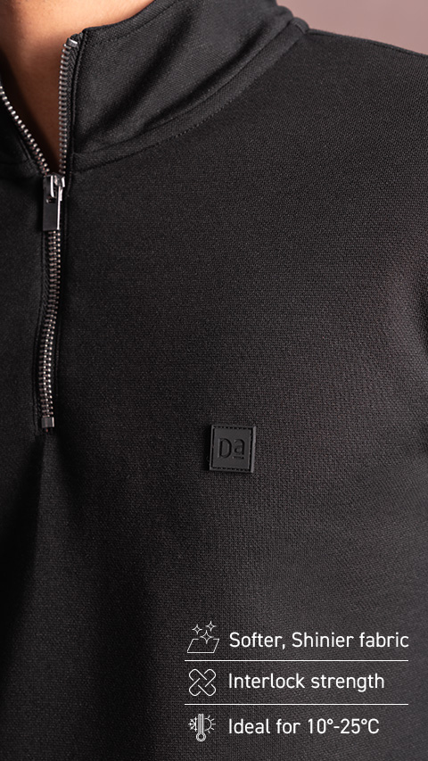 Mens Half Zip Jet Black Sweatshirt For Men | DaMENSCH