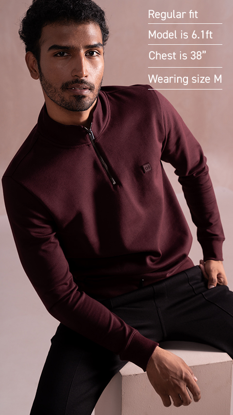 Buy Half Zip Loyal Maroon Sweatshirt For Men DaMENSCH