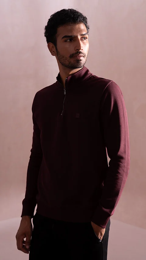 Statement Elemental Half Zip Sweatshirt Loyal Maroon