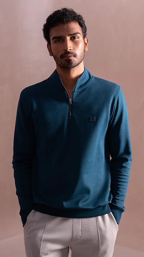 Statement Elemental Half Zip Sweatshirt Teal Blue