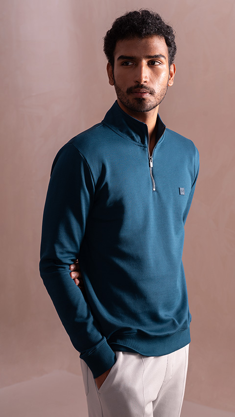 Statement Elemental Half Zip Sweatshirt Teal Blue