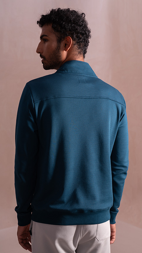 Buy Half Zip Teal Blue Sweatshirt For Men DaMENSCH