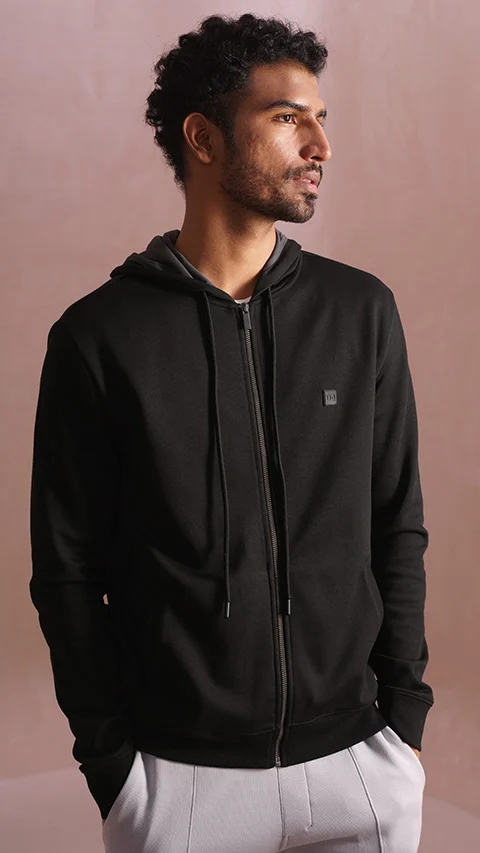 Statement Elemental Zipped Hoodie Jet Black