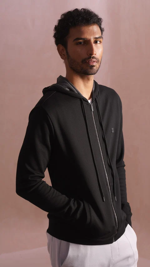 Statement Elemental Zipped Hoodie Jet Black