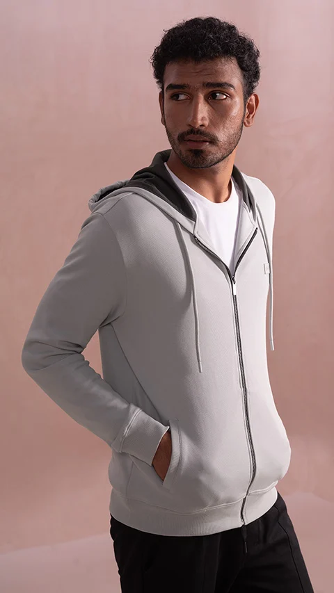 Statement Elemental Zipped Hoodie Mist Grey