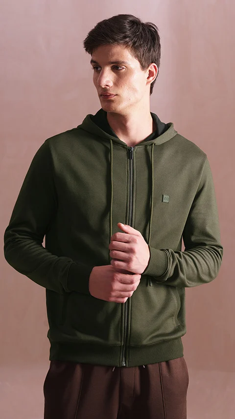 Statement Elemental Zipped Hoodie Olive Green
