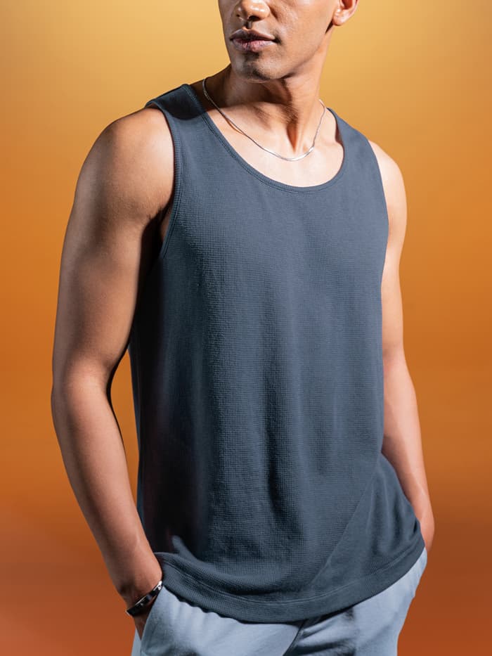 Statement Waffle Tank Top Zen Blue