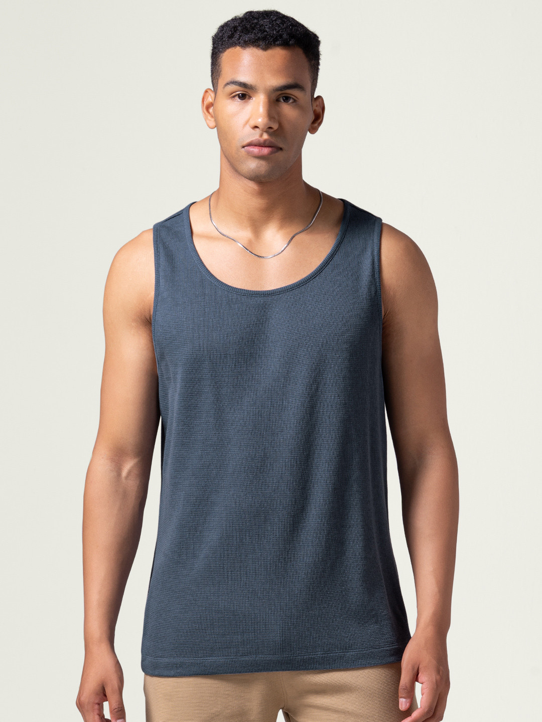 Statement Waffle Tank Top Zen Blue