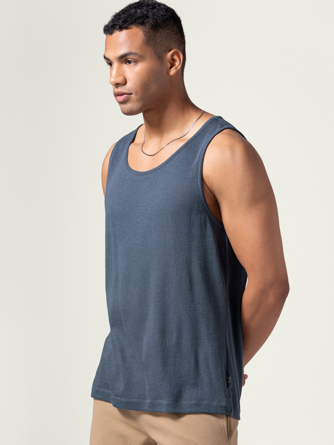 Statement Waffle Tank Top Zen Blue