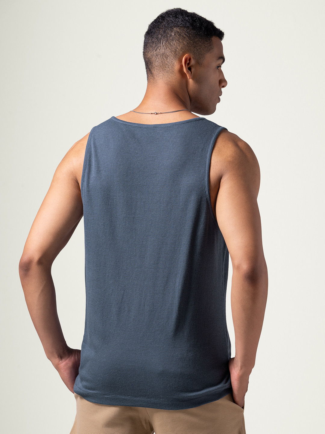 Statement Waffle Tank Top Zen Blue