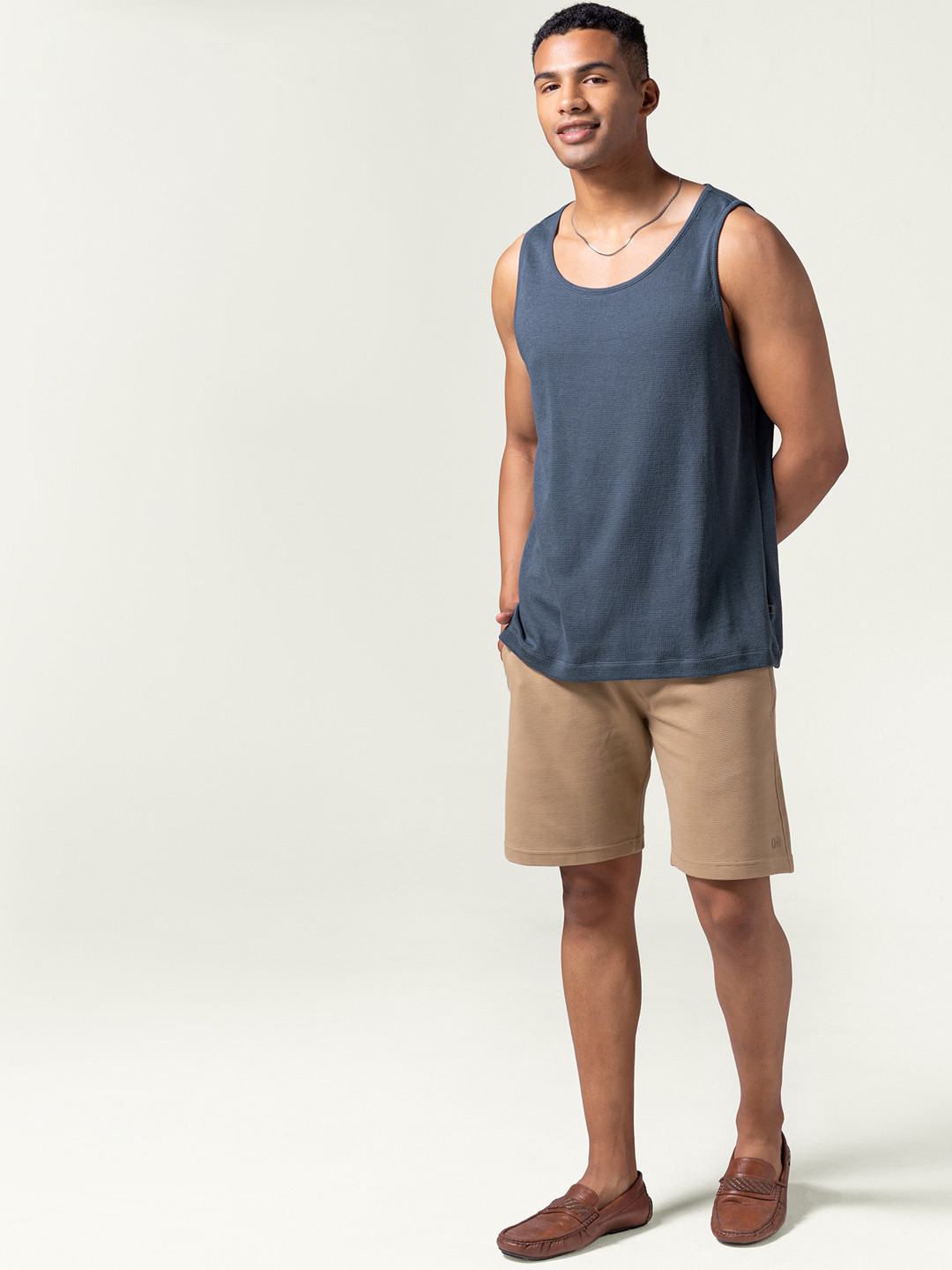 Statement Waffle Tank Top Zen Blue