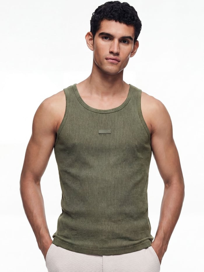 Ribbed Tank Top Khaki Green