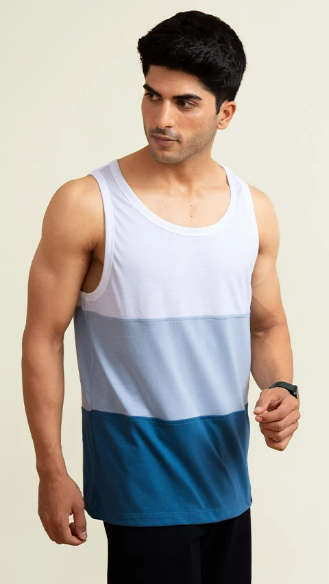 Fluid Casual Tank Tops Blue & White Splicing