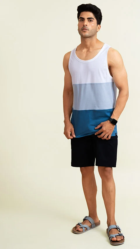 Fluid Casual Tank Tops Blue & White Splicing