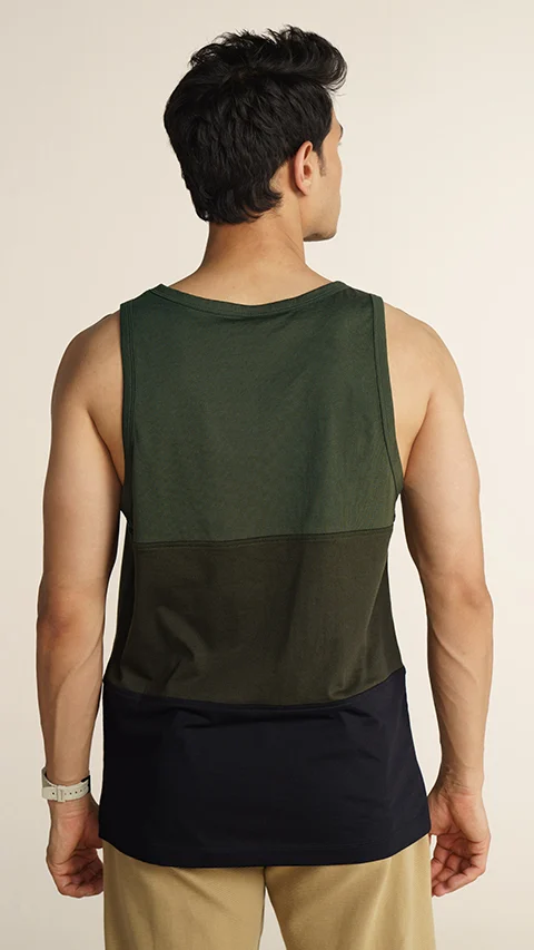 Fluid Casual Tank Tops Green & Black Splicing