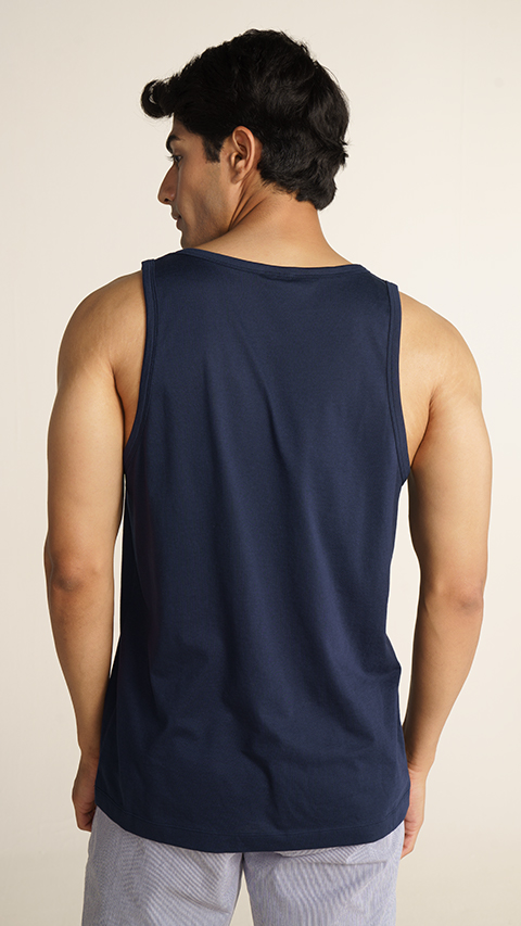Men Sleeveless Solid Tank Top - Midnight Blue | DaMENSCH