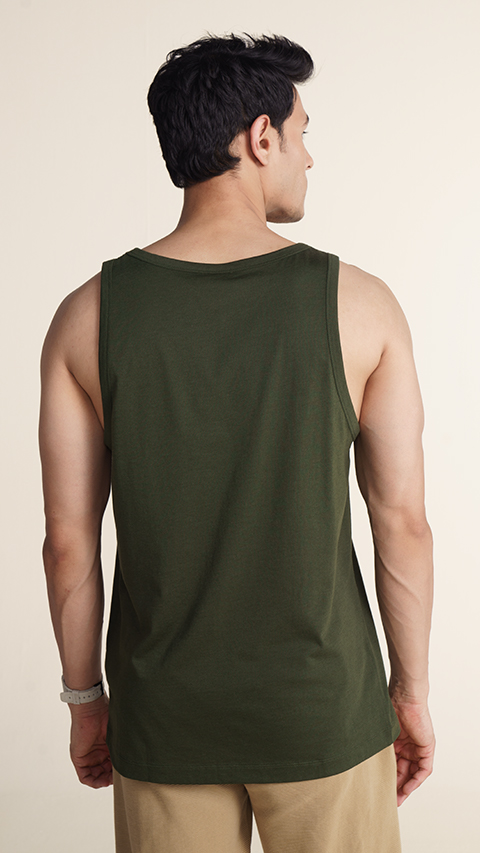 Men Sleeveless Printed Tank Top - Military Green | DaMENSCH