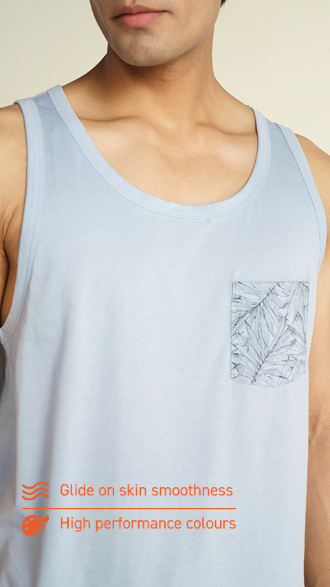 Men Sleeveless Printed Tank Top - Cloud Blue | DaMENSCH