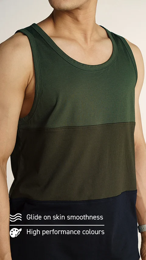 Fluid Casual Tank Tops Green & Black Splicing