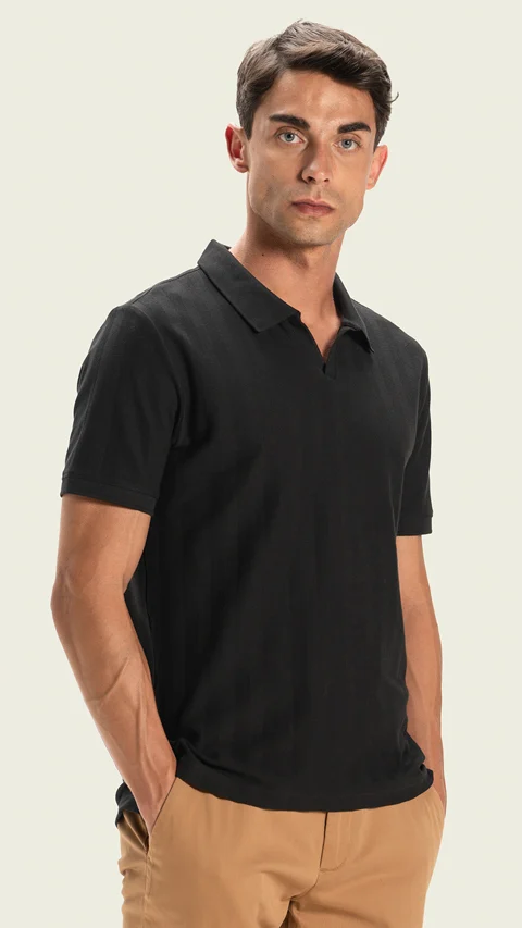 Statement Textured Polo T-Shirt Phantom Black
