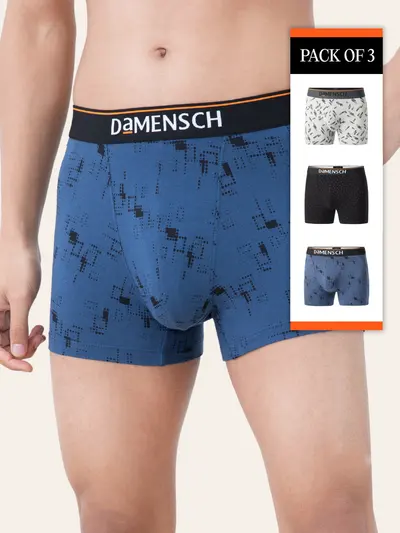 Value Deal Deo-Cotton Trunks- Black Space dot, Navy Pixels, Stroke Gray