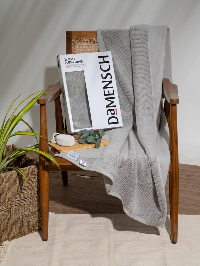 Waffle-Plush Bath Towel Fog Grey