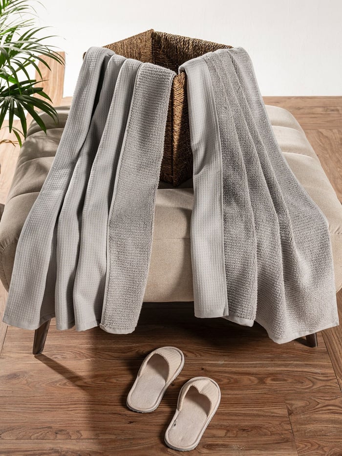 Waffle-Plush Bath Towels- Pack Of 2 Fog Grey