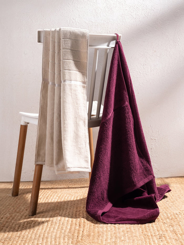 Better-Basic Bath Towels- Pack Of 2 (Serene Beige, Midday Maroon)