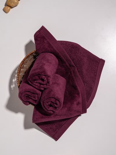 Better-Basic Face Towels- Pack Of 4 (Midday Maroon)