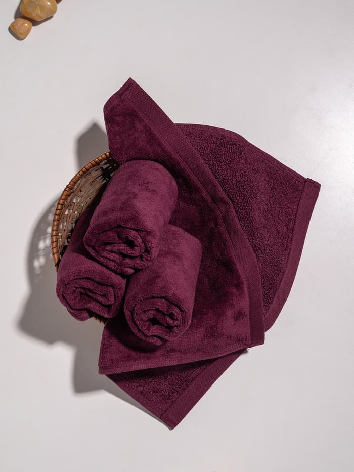 Better-Basic Face Towels- Pack Of 4 (Midday Maroon)