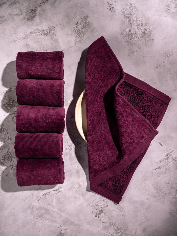 Better-Basic Face Towels- Pack Of 6 (Midday Maroon)
